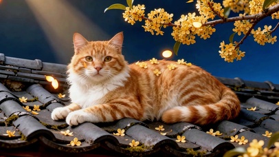 桂香瓦顶卧橘猫