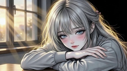 暖光窗边温柔少女
