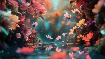 可爱林中水潭花海蝴蝶