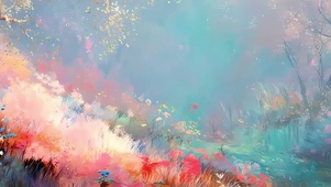 护眼樱花树木河流带鱼屏