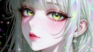 炫彩银发绿瞳二次元美少女