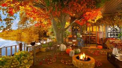 枫叶湖边惬意咖啡屋