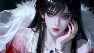 白羽红纱古风美人