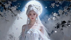 国风古风月光梨花白发美人
