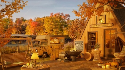 秋季平房咖啡厅 4K