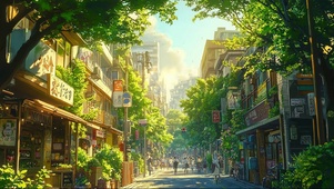 绿色城市夏日街景