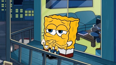 夜晚雨天阳台海绵宝宝