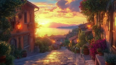 鲜花外国黄昏静谧小镇