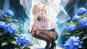 甜美雨巷伞下少女琳奈