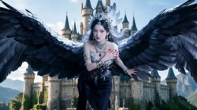 用魔法幻化出一对翅膀美女