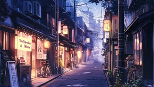 傍晚日式城市无人巷子