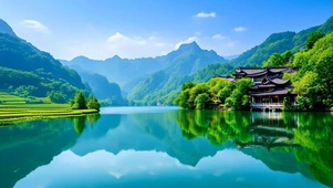 绿色护眼山水古镇