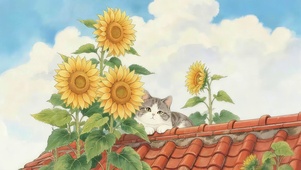 屋顶夏日葵猫咪
