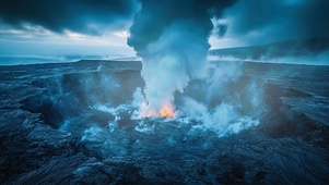 烟雾弥漫火山岛