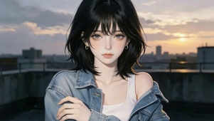天台日落女孩