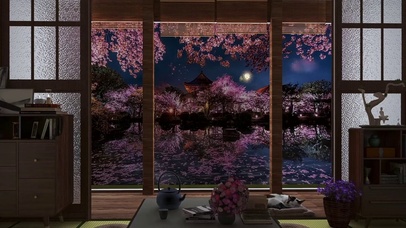 日式庭院夜城烟花