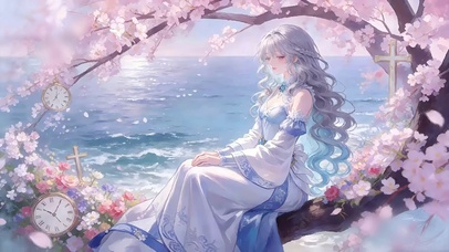 海边樱树下困倦的少女