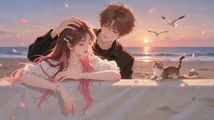 唯美海夕阳情侣