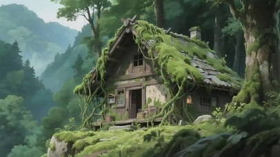 清新绿色森林木屋