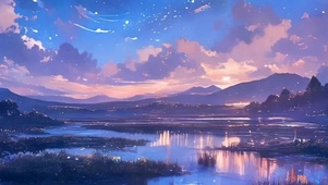 夜景星空湖面带鱼屏