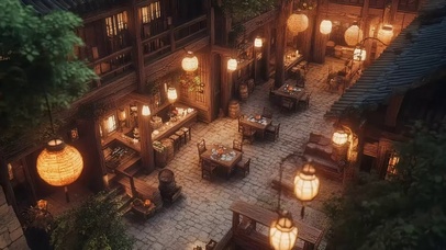 热闹夜幕古城饭店风景
