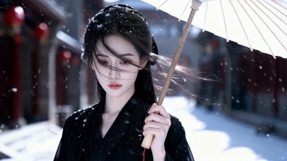真人写实雪天纸伞唯美古风美人