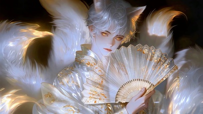 九尾狐耳白毛男神