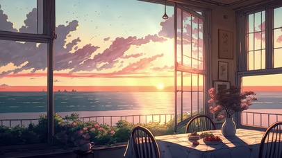 海边夕阳小屋