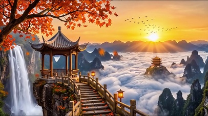 秋崖云海飞瀑亭