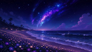 星空流星大海沙滩 无缝循环