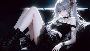 暗黑沙发上慵懒的少女