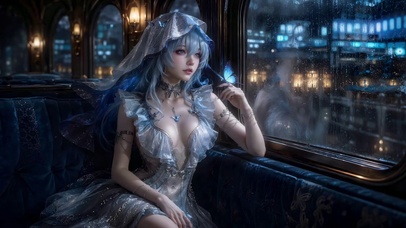 雨夜列车蓝发蝴蝶少女