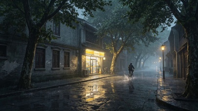 旧街听雨