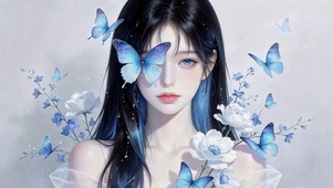 蓝蝶白花清纯美少女