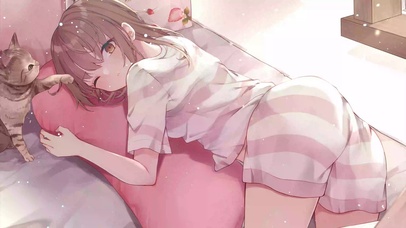 4K 软萌可爱动漫少女和猫