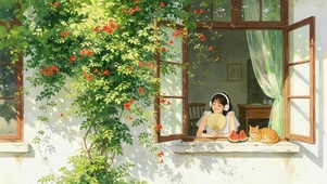 夏日女孩和猫咪