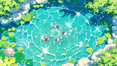 波光粼粼的锦鲤荷塘