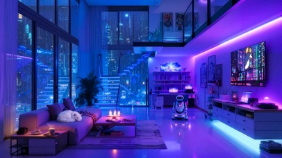 雨夜霓虹别墅房间