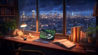 治愈插画雨夜房间