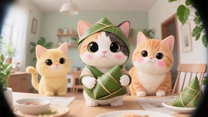这也太萌了！猫眼里的粽叶萌喵