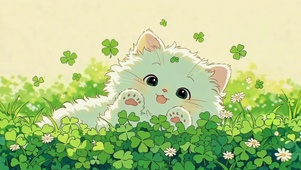 萌猫草地春景