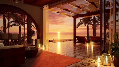 唯美夕阳海边别墅