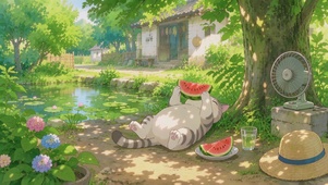 夏日悠闲的胖猫