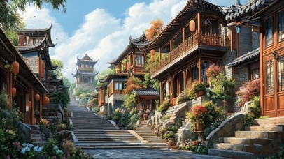 古城夏日清新建筑风景