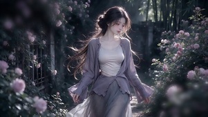 花园散步的美女