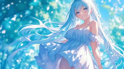白发白裙美少女