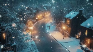 冬日唯美雪花傍晚街道