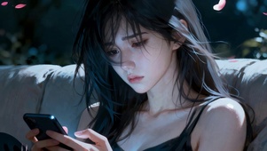 暗光氛围感犹豫女孩面对聊天对象