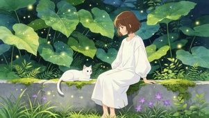 白裙少女与小白猫
