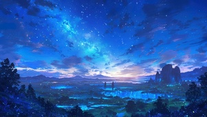 纯净星夜山谷湿地